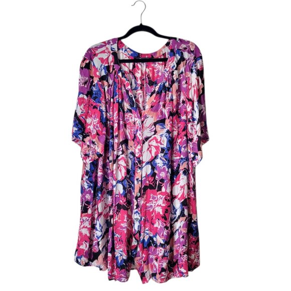 Roaman's Colorful Floral Button Up Blouse - Picture 1 of 7